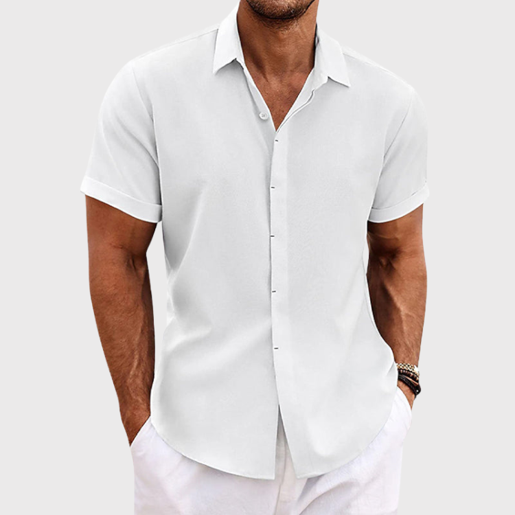 Short-sleeved cotton-linen shirt for men – Oscar-White-XS-The Livary