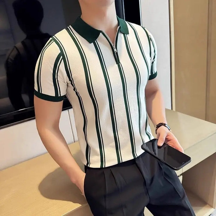 Short-sleeved polo shirt with zipper for men - Silvano-White-S-Nora Luxe