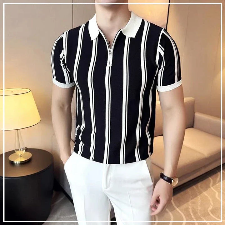 Short-sleeved polo shirt with zipper for men - Silvano-White-S-Nora Luxe