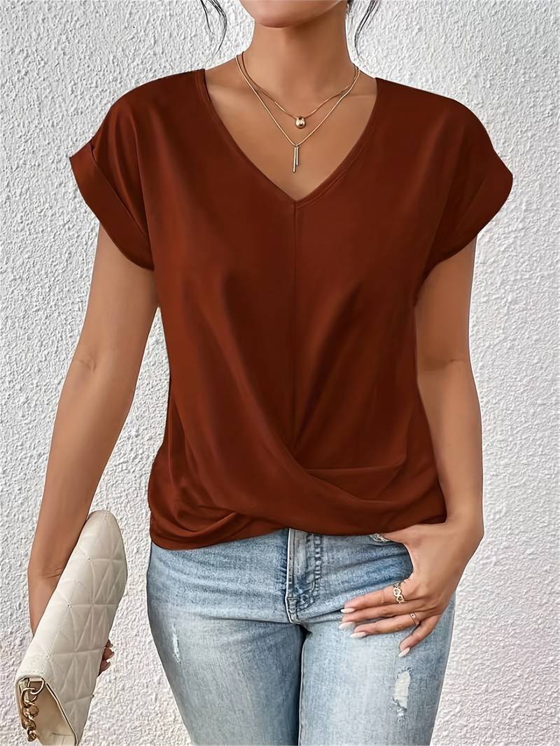 Short-Sleeved Women's T-Shirt – Romy-S-Red-Nora Luxe