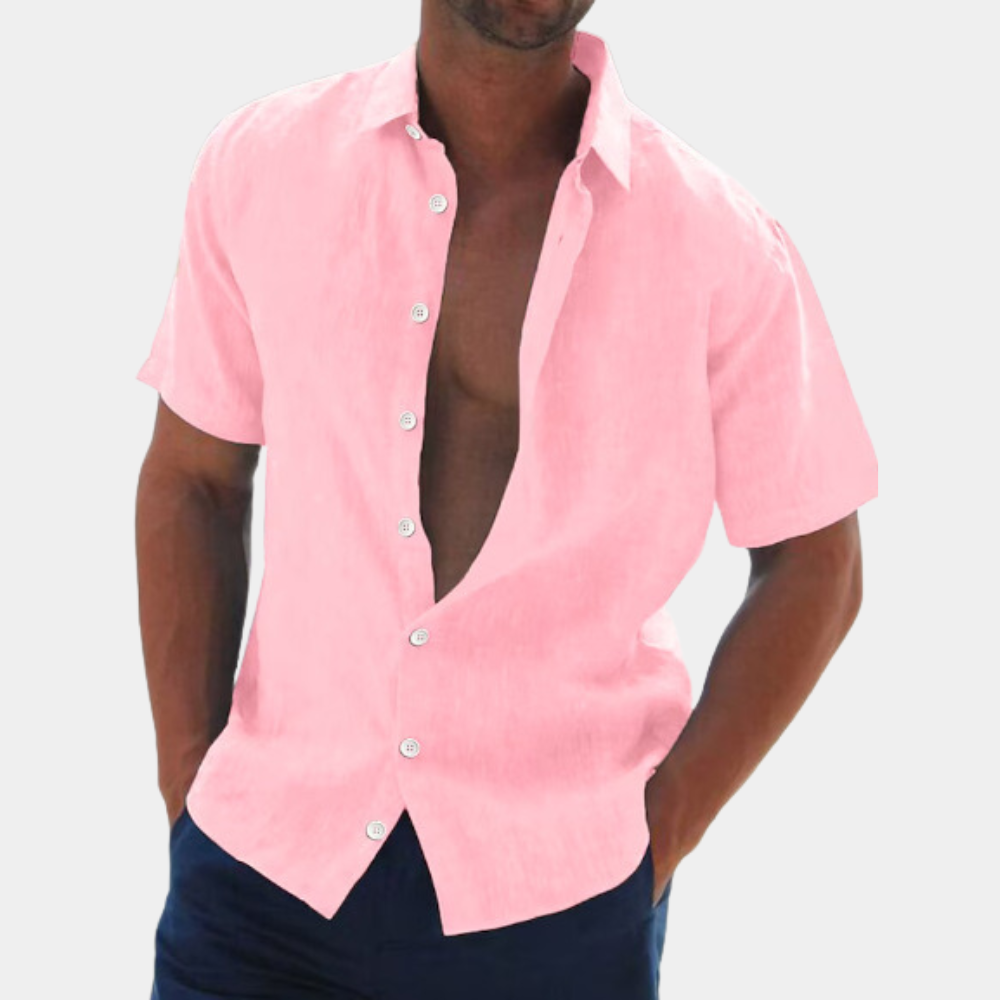 Short Sleeves Linen Men's Shirt - Dax-Black-S-Nora Luxe