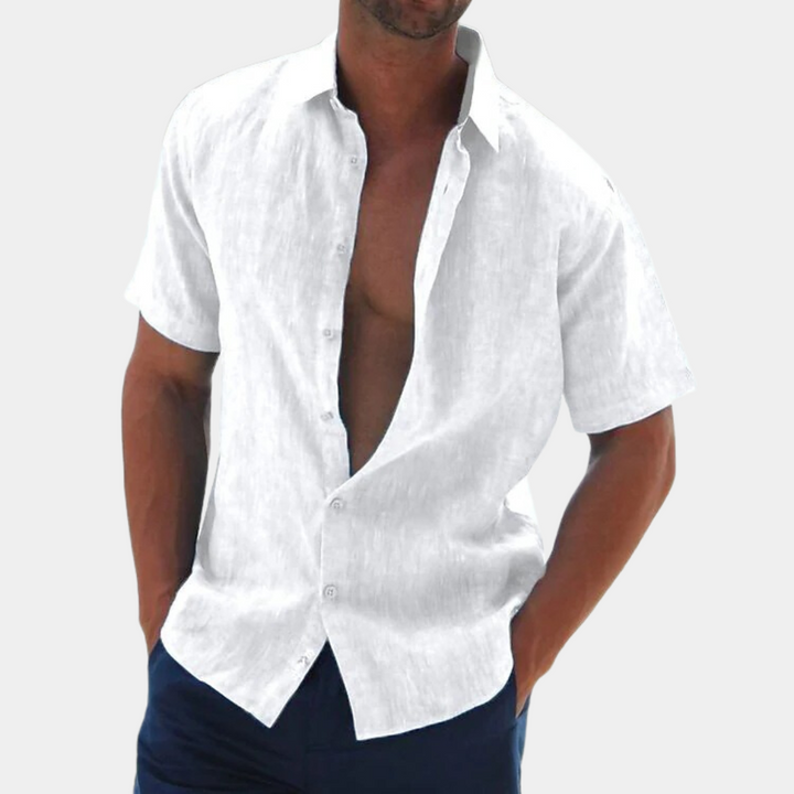 Short Sleeves Linen Men's Shirt - Dax-White-S-Nora Luxe