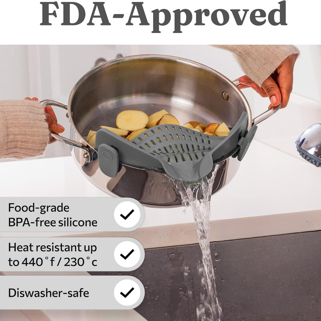 Silicone Clip-On Strainer – Heat-Resistant Colander for Pasta & Vegetables-Grey-Nora Luxe