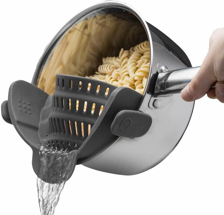 Silicone Clip-On Strainer – Heat-Resistant Colander for Pasta & Vegetables-Grey-Nora Luxe
