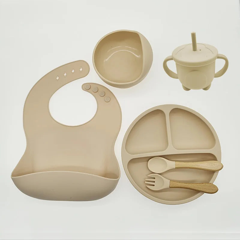 Silicone Feeding Set for Babies - TinyBites-Beige-Nora Luxe