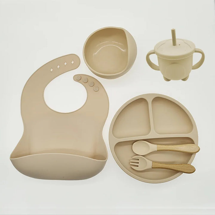 Silicone Feeding Set for Babies - TinyBites-Beige-Nora Luxe