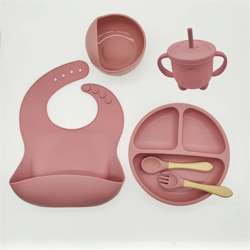 Silicone Feeding Set for Babies - TinyBites-Dark Pink-Nora Luxe
