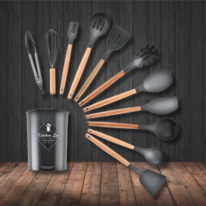 Silicone Kitchen Utensil Set - FlexiChef-Black-Nora Luxe