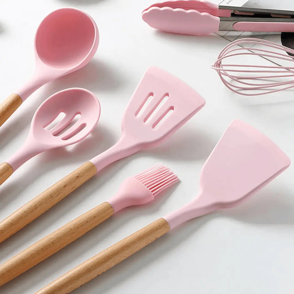 Silicone Kitchen Utensil Set - FlexiChef-Pink-Nora Luxe