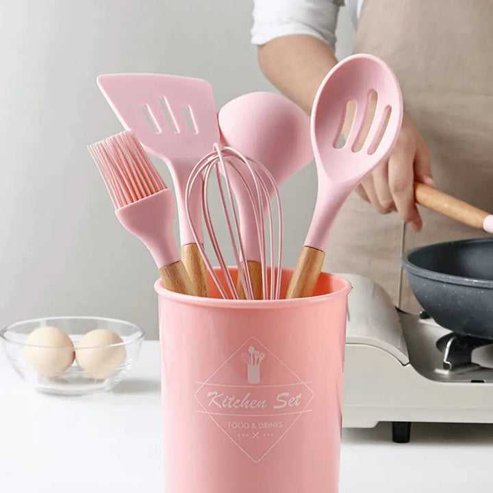 Silicone Kitchen Utensil Set - FlexiChef-Pink-Nora Luxe