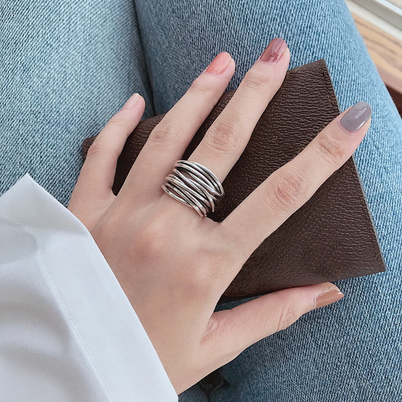 Silver Adjustable Layered Ring - Liora-Nora Luxe
