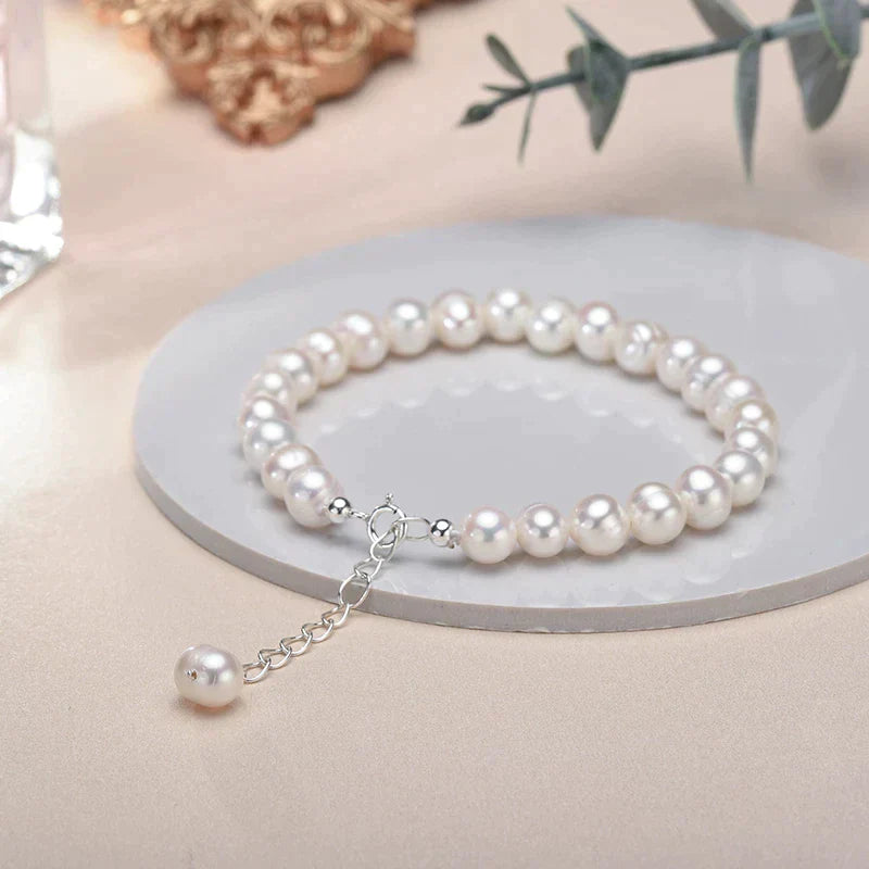 Silver Bracelet with Freshwater Pearls | Timeless Charm Collection-Nora Luxe