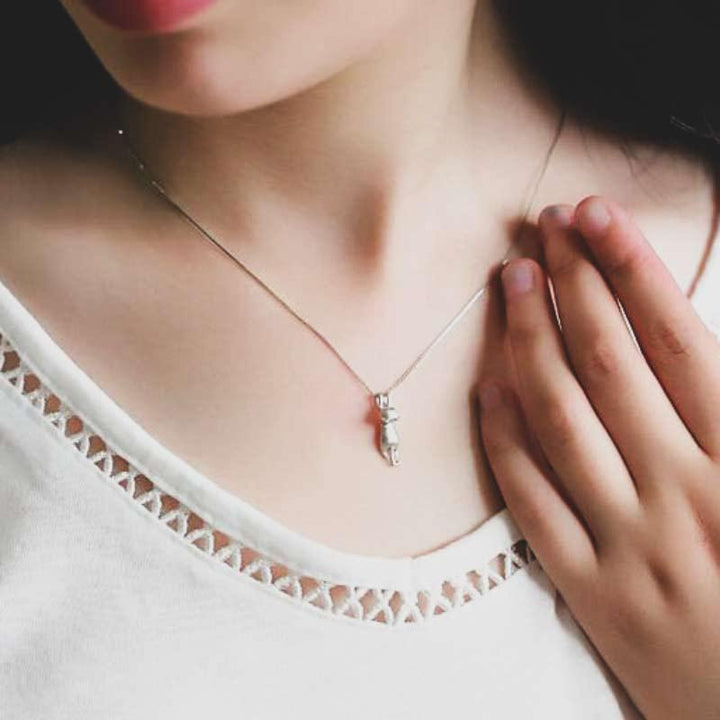 Silver Cat Pendant Necklace | 925 Sterling Silver Necklace-Nora Luxe