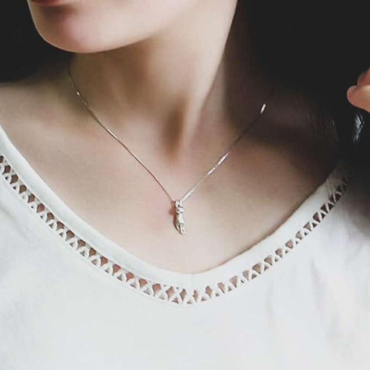 Silver Cat Pendant Necklace | 925 Sterling Silver Necklace-Nora Luxe
