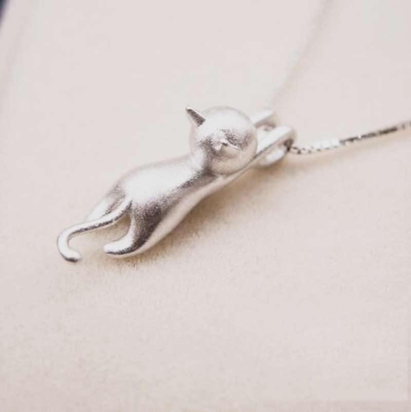 Silver Cat Pendant Necklace | 925 Sterling Silver Necklace-Nora Luxe
