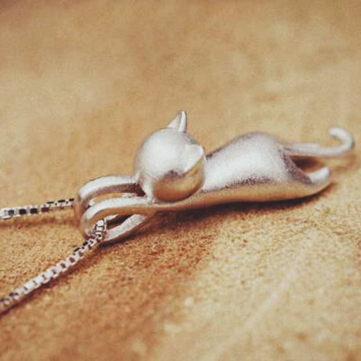 Silver Cat Pendant Necklace | 925 Sterling Silver Necklace-Nora Luxe