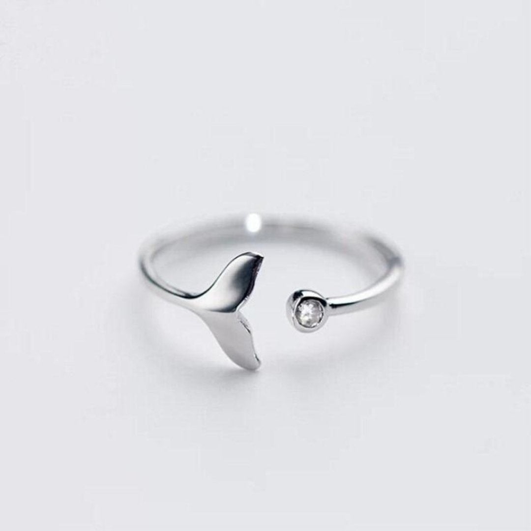Silver Dolphin Tail Ring with Adjustable Zirconia - Marinel-Nora Luxe