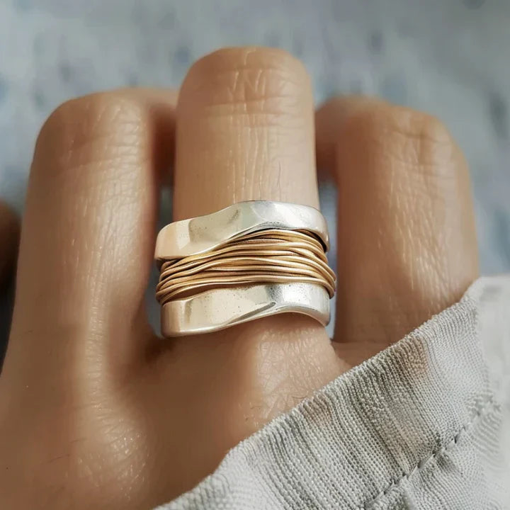 Silver Ring with Gold Accents - Solaira-6-Nora Luxe