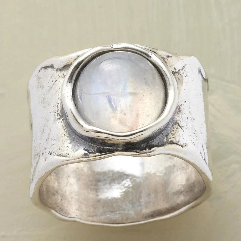 Silver Ring with Moonstone - Lyra-6-Nora Luxe
