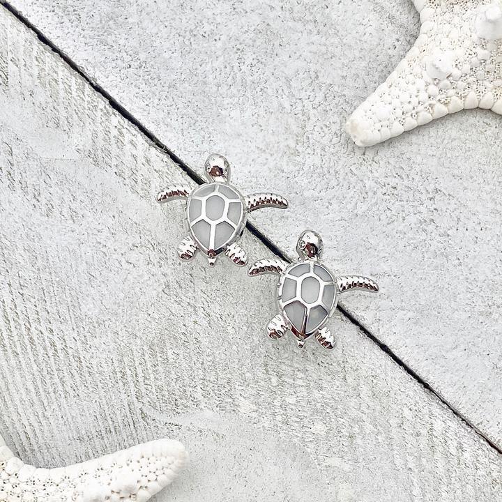 Silver Sea Turtle Opal Earrings - Marinea-White-Nora Luxe