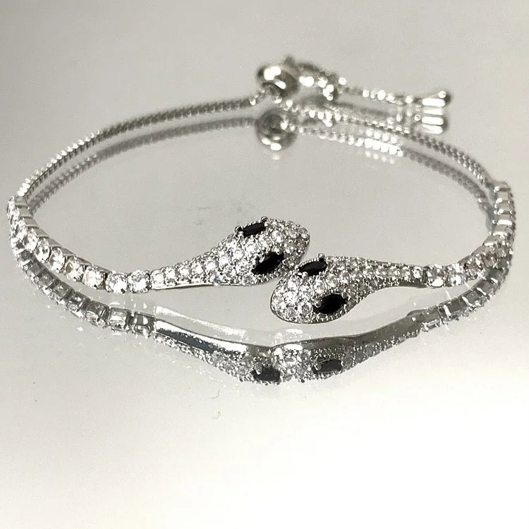 Silver Snake Bracelet with Zirconia - Lyra-Black-Nora Luxe