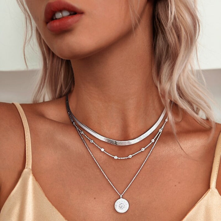 SILVER TRIPLE CHAIN NECKLACE-Nora Luxe