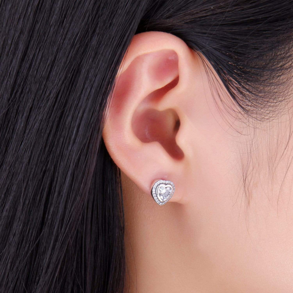 Silver Zirconia Heart-Shaped Earrings - Celestia-Nora Luxe