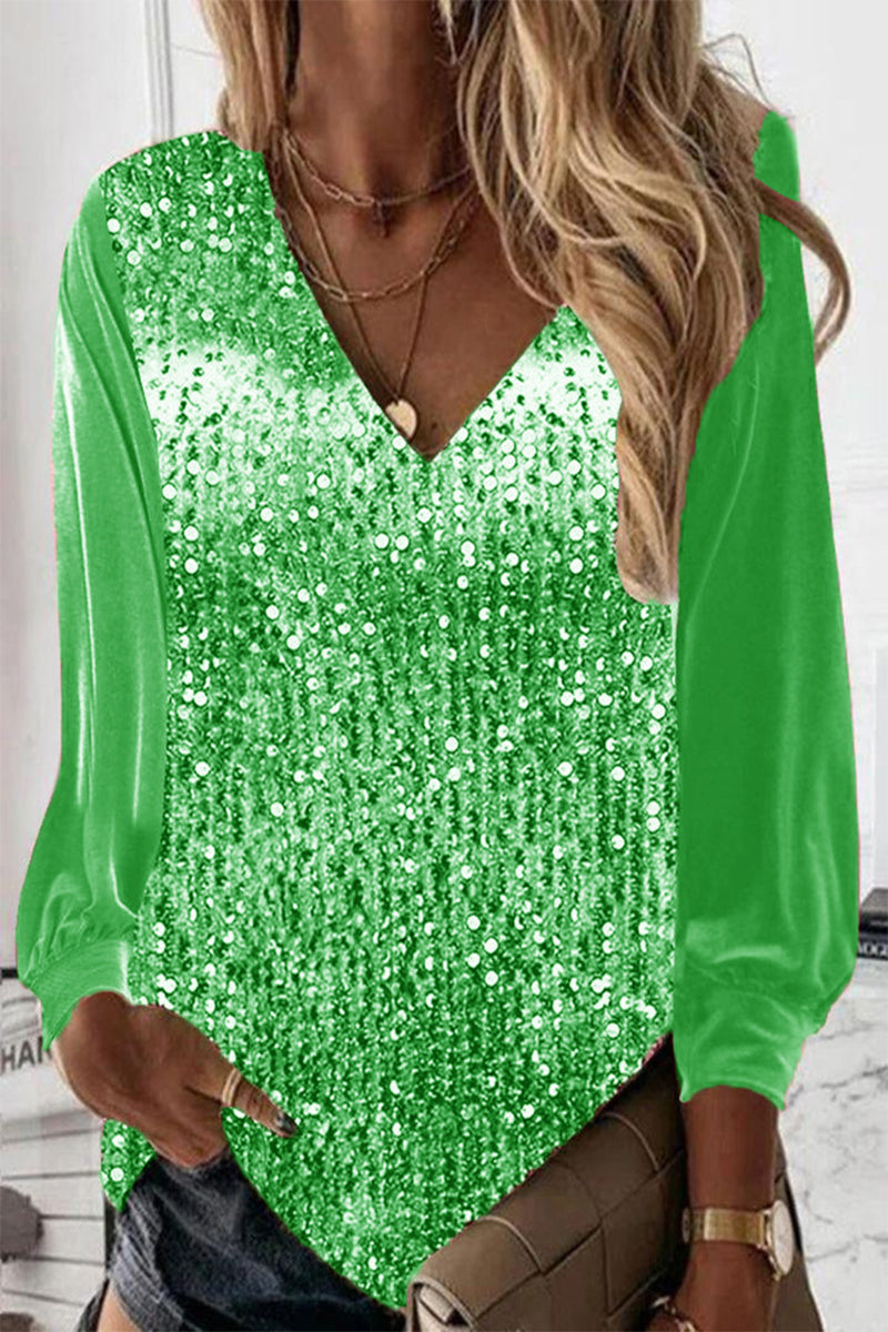 Simple Ladies Glitter Blouse - Elodie-Green-S-Nora Luxe