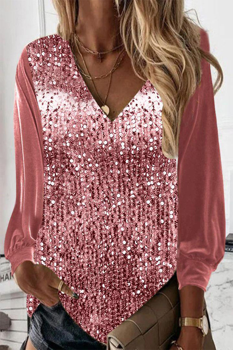 Simple Ladies Glitter Blouse - Elodie-Pink-S-Nora Luxe