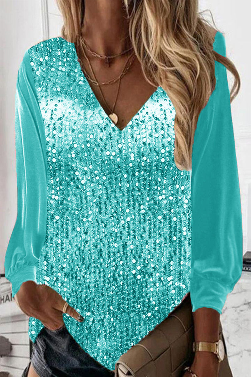 Simple Ladies Glitter Blouse - Elodie-Turquoise-S-Nora Luxe
