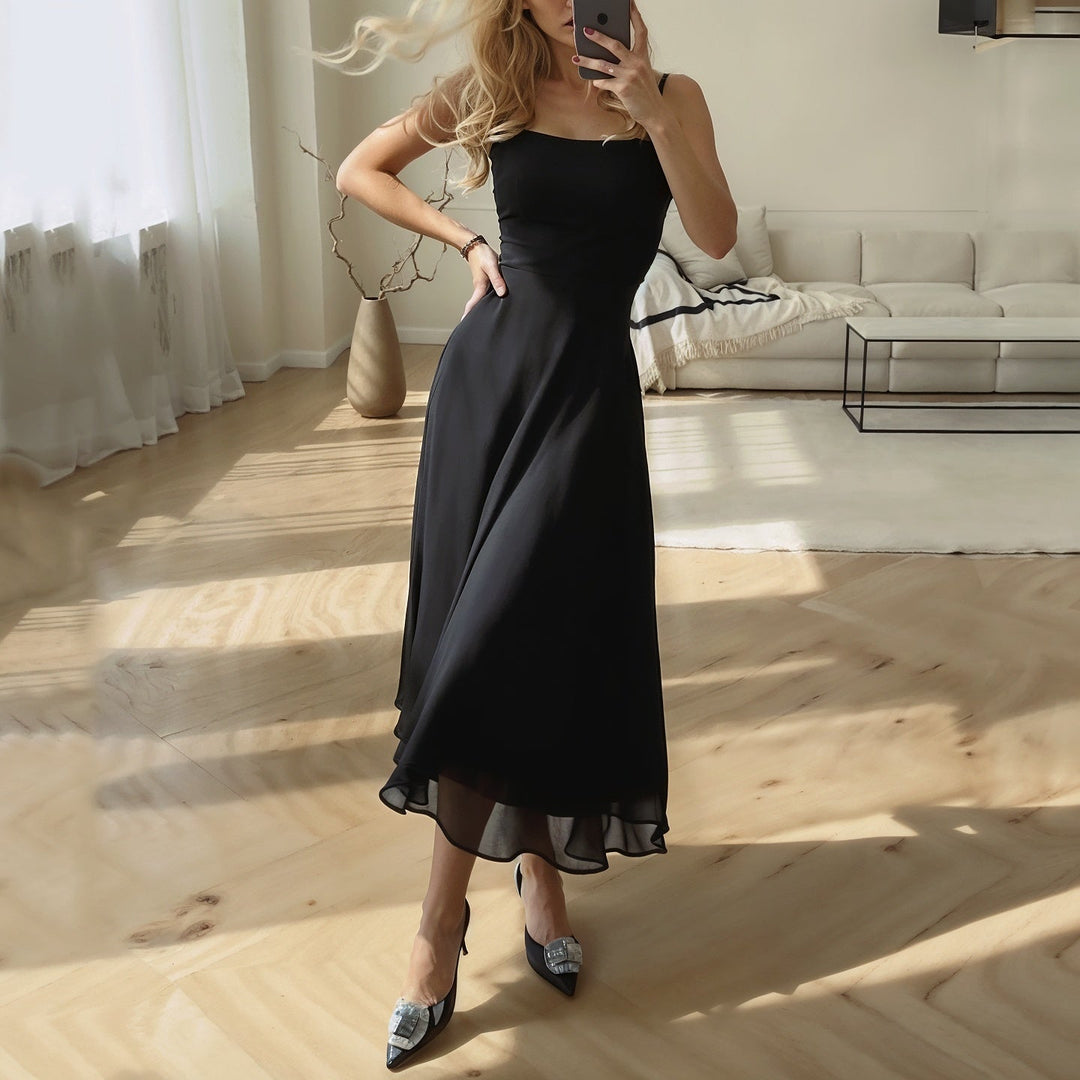 Sleeveless Airy Midi Dress with Flattering Fit – Marlene-Black-XS-Nora Luxe