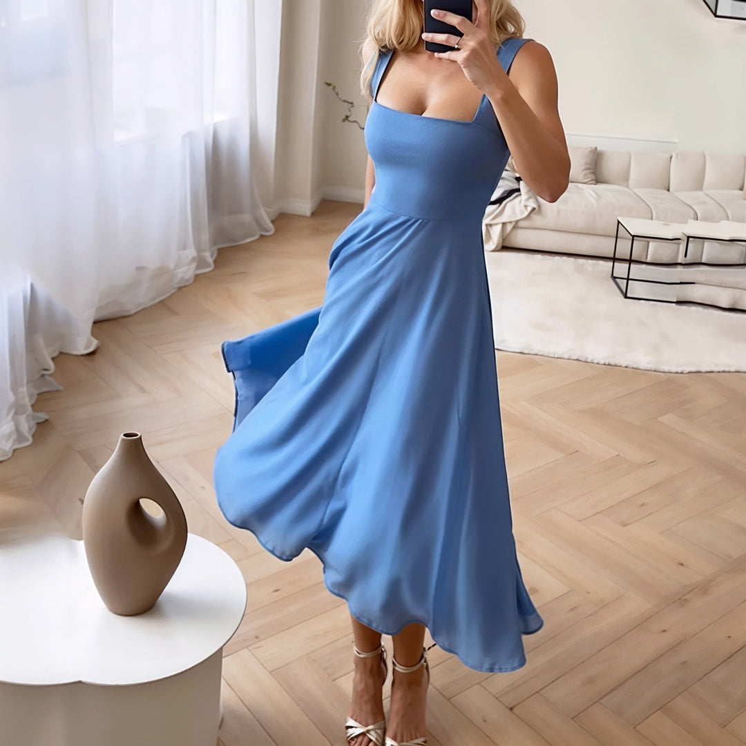 Sleeveless Airy Midi Dress with Flattering Fit – Marlene-Blue-XS-Nora Luxe