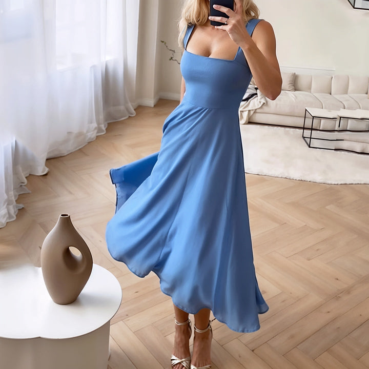Sleeveless Airy Midi Dress with Flattering Fit – Marlene-Blue-XS-Nora Luxe