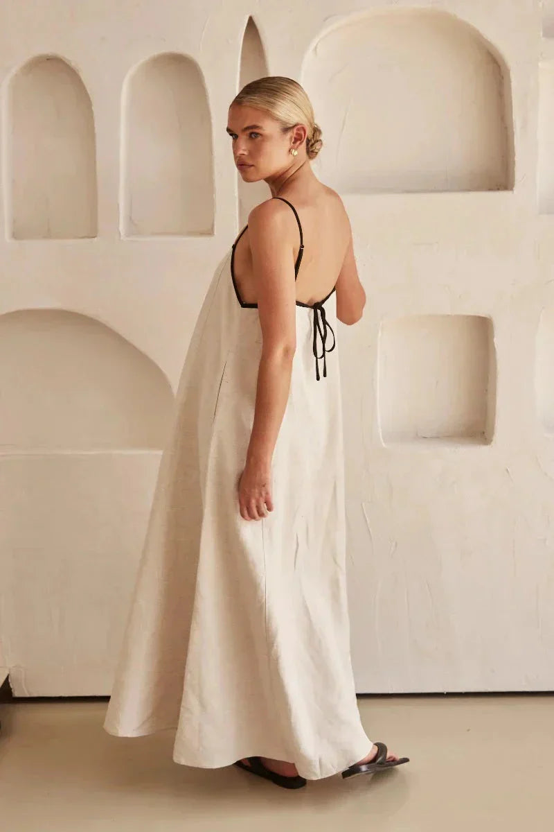Sleeveless Beige Boho Maxi Dress in Linen Look – Elin-S-State of Style