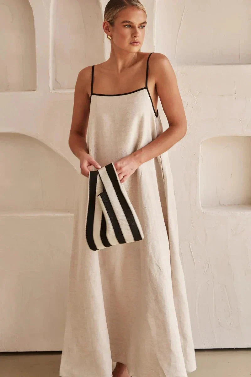 Sleeveless Beige Boho Maxi Dress in Linen Look – Elin-S-State of Style