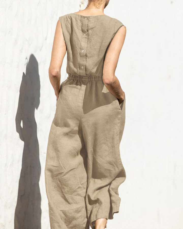 Sleeveless jumpsuit with wide leg – Aurelia-Army green-S-Nora Luxe