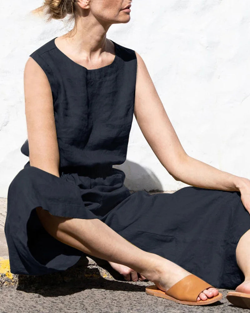 Sleeveless jumpsuit with wide leg – Aurelia-Army green-S-Nora Luxe