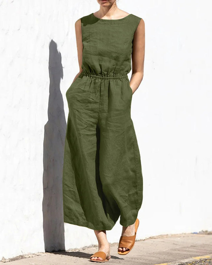 Sleeveless jumpsuit with wide leg – Aurelia-Army green-S-Nora Luxe