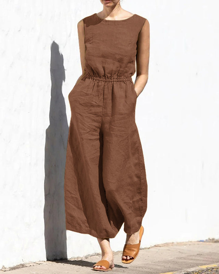 Sleeveless jumpsuit with wide leg – Aurelia-Dark brown-S-Nora Luxe