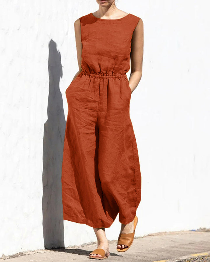 Sleeveless jumpsuit with wide leg – Aurelia-Orange-S-Nora Luxe