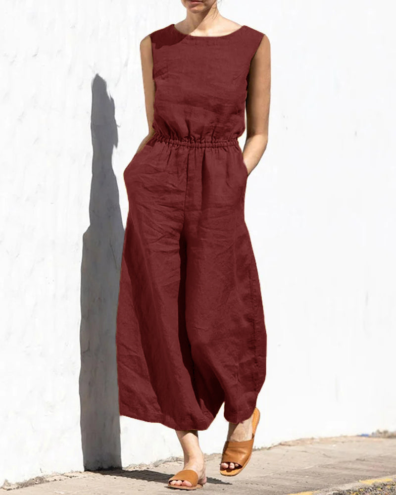 Sleeveless jumpsuit with wide leg – Aurelia-Wine red-S-Nora Luxe