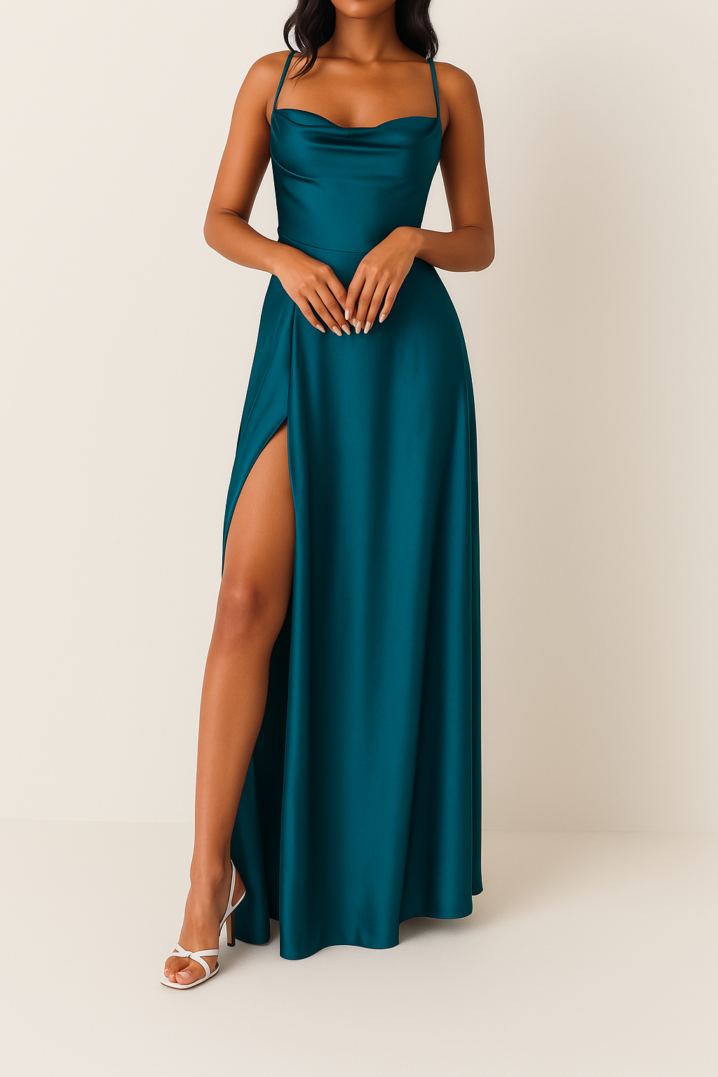 Sleeveless Silk Maxi Dress with High Slit – Serena-Blue-S-Nora Luxe