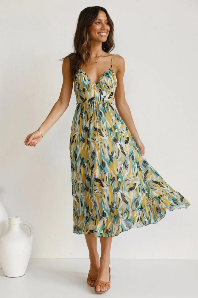Sleeveless Summer Dress with Print – Isla-Turquoise-S-State of Style