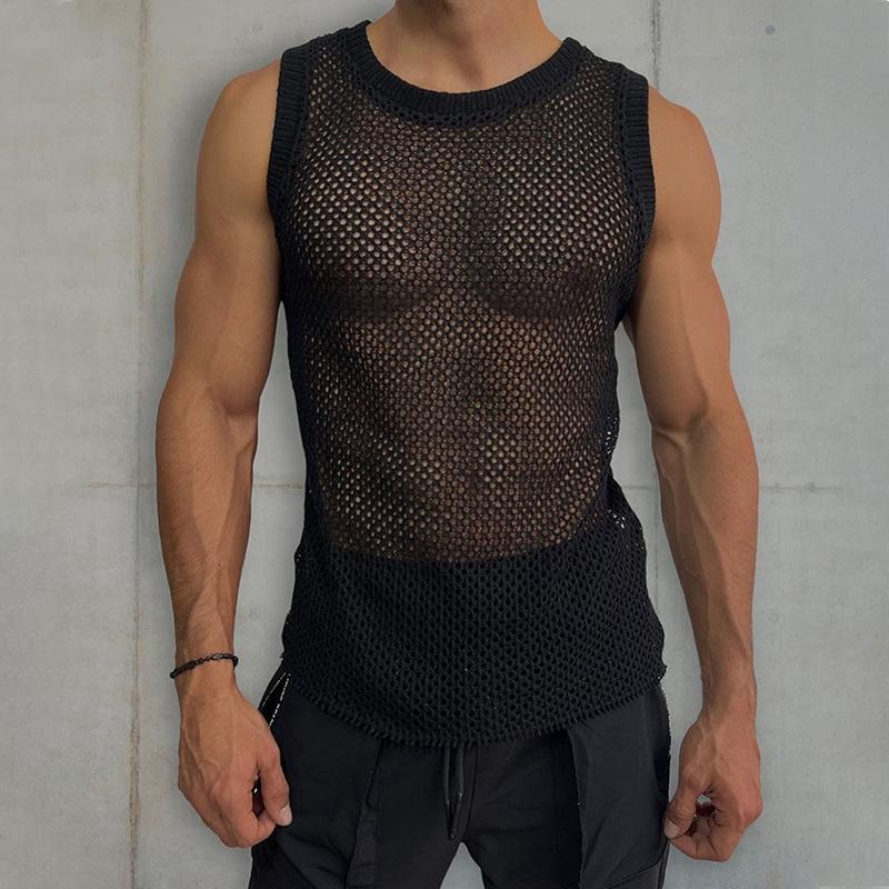 Sleeveless Transparent Men's Knitted Vest – Milo-Black-XS-Nora Luxe