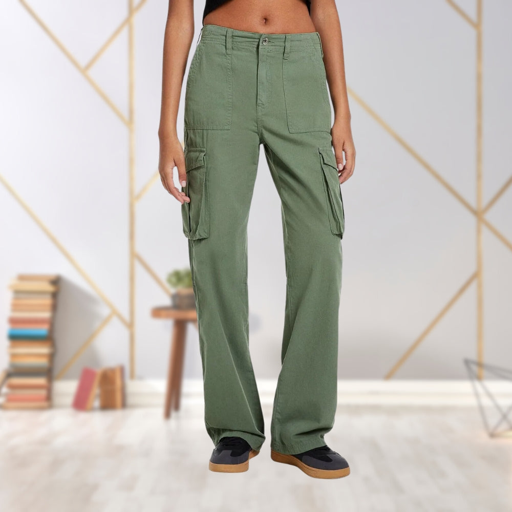 Slim-Fit Ladies Cargo Trousers - Maya-Green-S-Nora Luxe