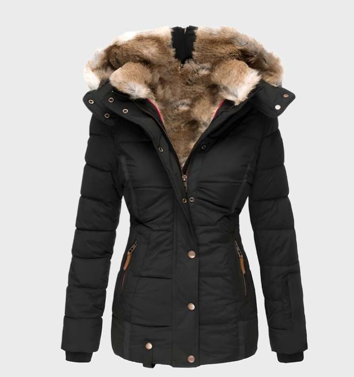 Slim Fit Ladies Winter Jacket with Hood - Aurora-Black-S-Nora Luxe