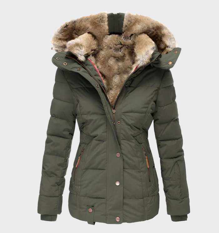 Slim Fit Ladies Winter Jacket with Hood - Aurora-Green-S-Nora Luxe