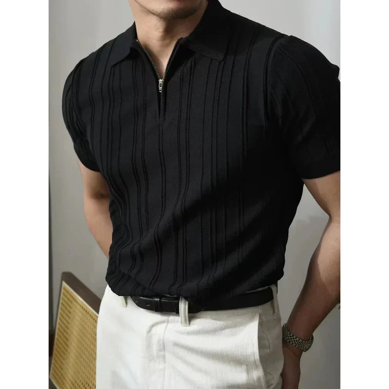 Slim Fit Men's Polo Shirt with Zip – Fabrizio-Black-S-Nora Luxe
