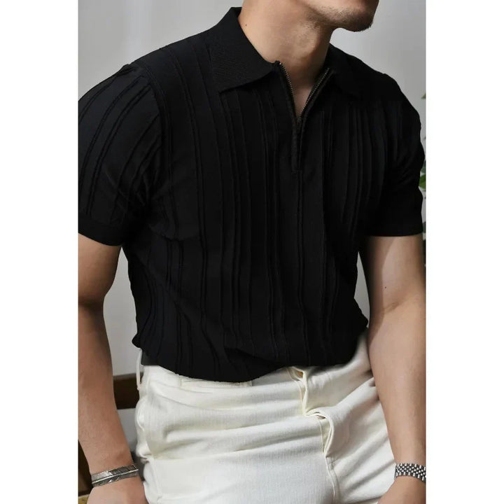 Slim Fit Men's Polo Shirt with Zip – Fabrizio-Black-S-Nora Luxe