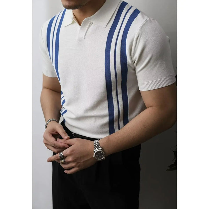 Slim Fit Men's Polo Shirt with Zip – Fabrizio-White Striped-S-Nora Luxe